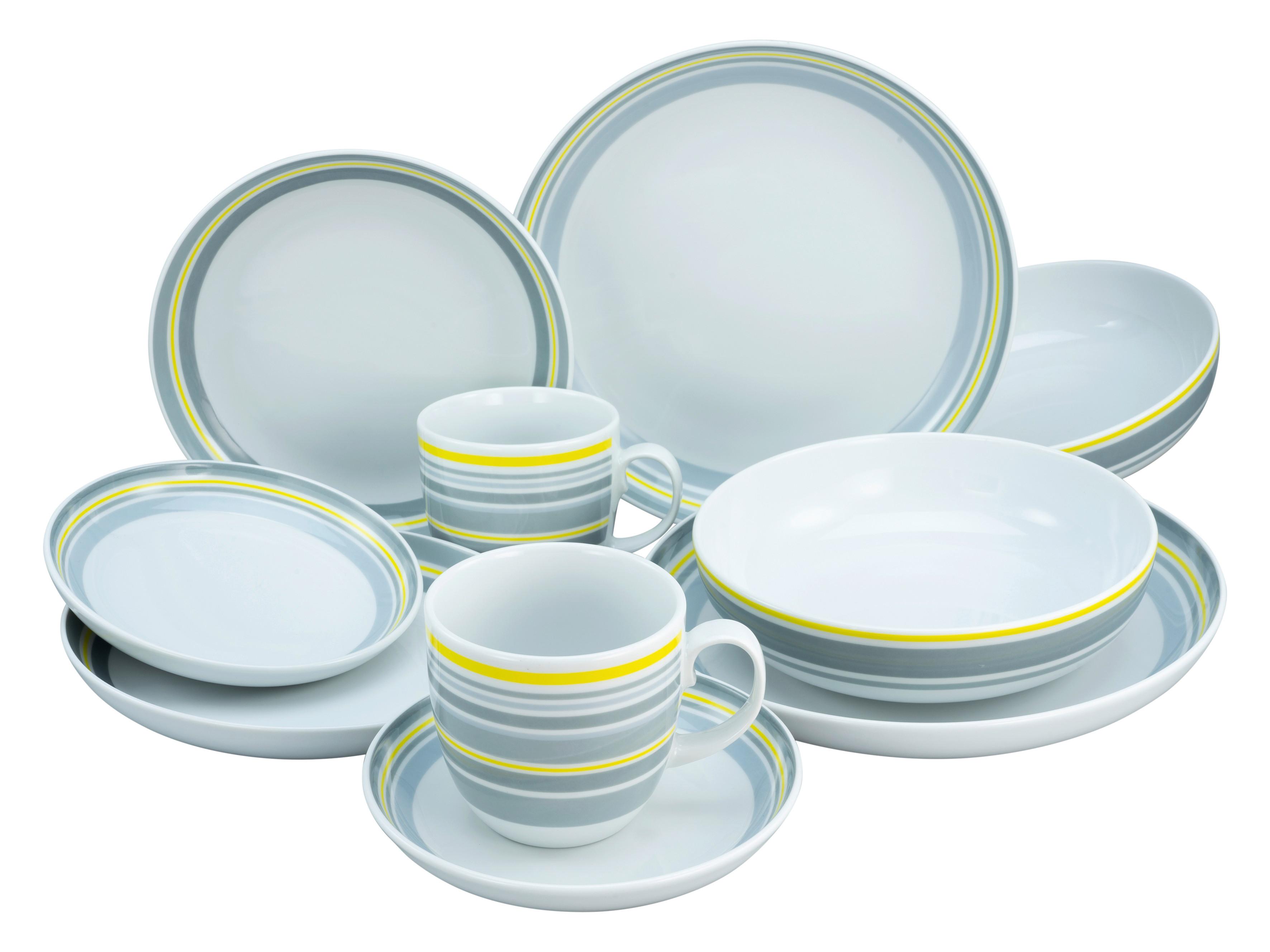 Kombinovaný servis AllRound Trend Line, 10 dielny - žltá/sivá, Trend, keramika - Creatable