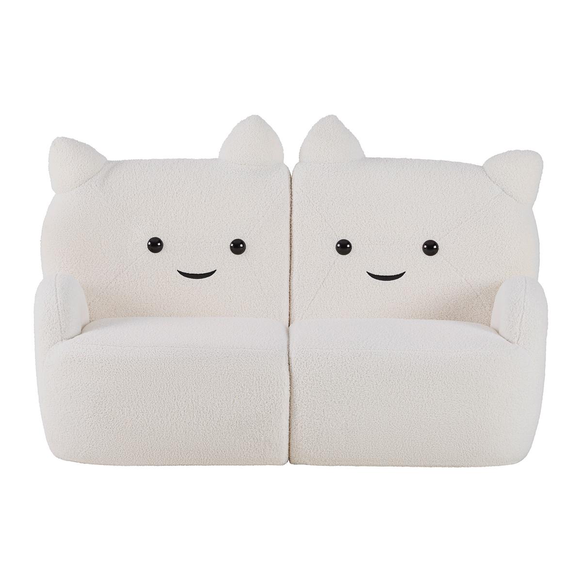 Pohovka KITTI, bílá tkanina TEDDY - bílá, Romantický / Rustikální, dřevo/textil (121/42/78cm) - Premium Living