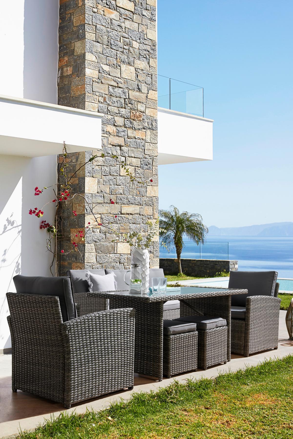 Lounge Garnitúra Malta - sötétszürke/szürke, Modern, műanyag/Üveg (145/68/70cm) - Beldano