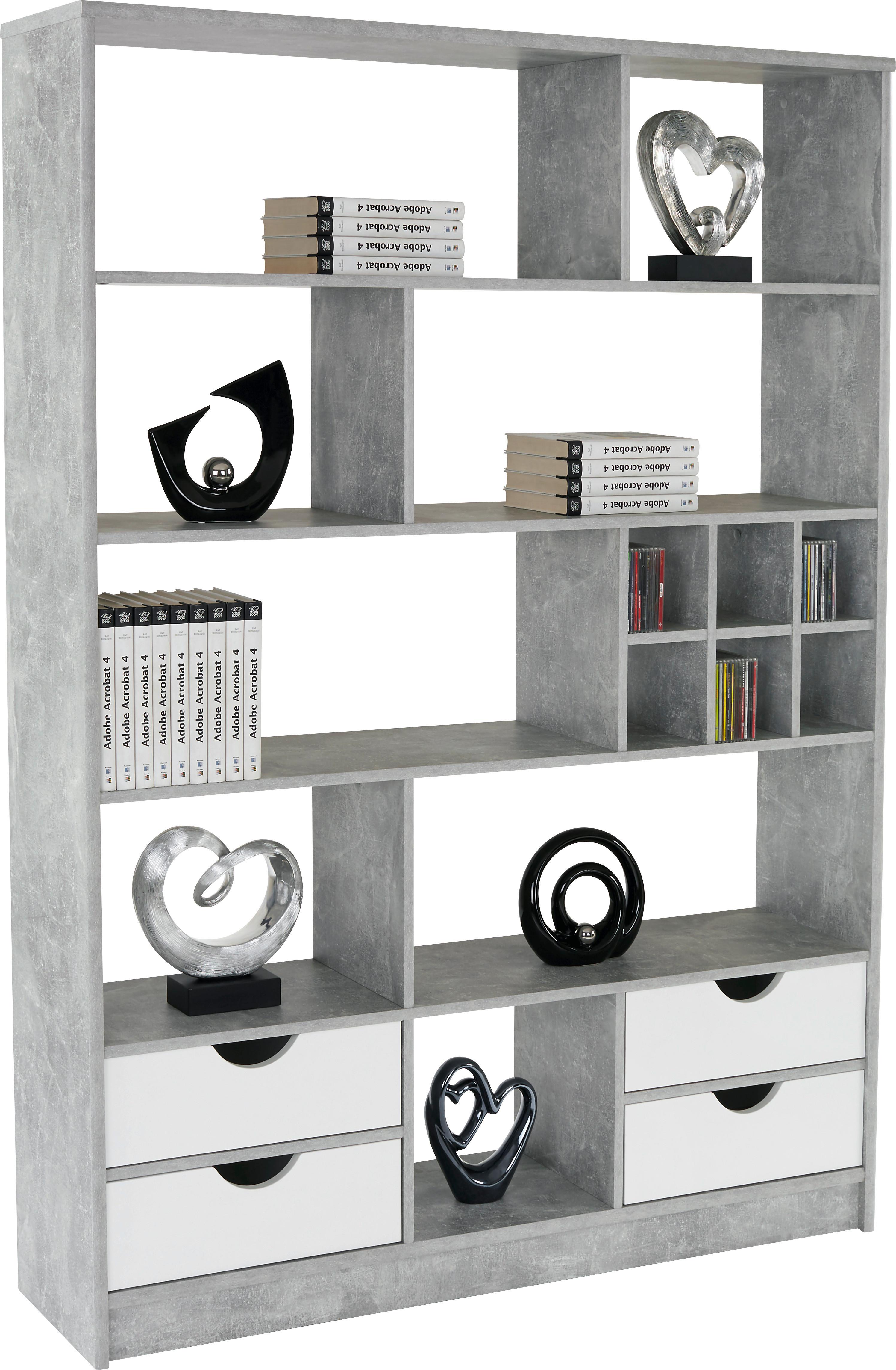 Regal mit Laden Meggy B 140 cm, Betonoptik - Weiß/Grau, MODERN, Holzwerkstoff (140/184/32cm)