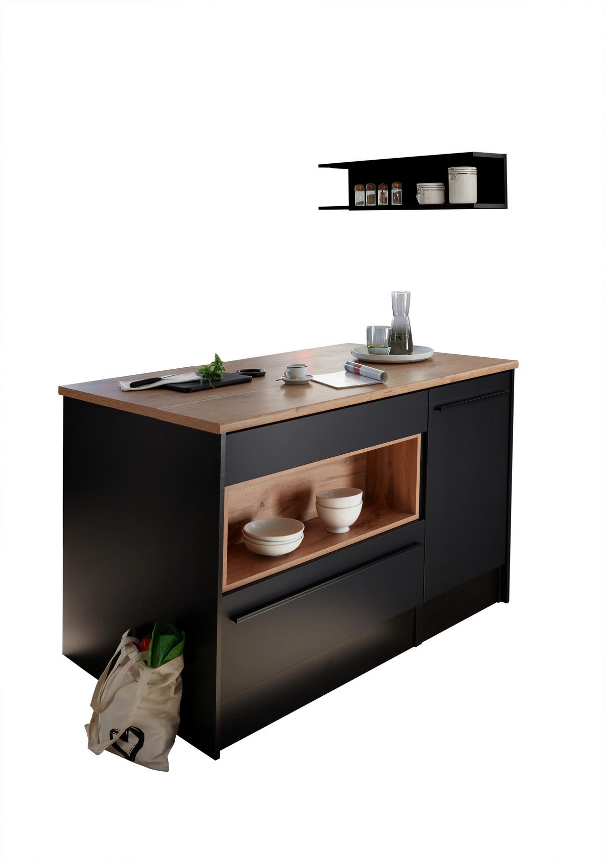 Kücheninsel Jazz Schwarz/Eiche Dekor 145x90x90 cm - Eichefarben/Schwarz, KONVENTIONELL, Holzwerkstoff (145/90/90cm) - P & B