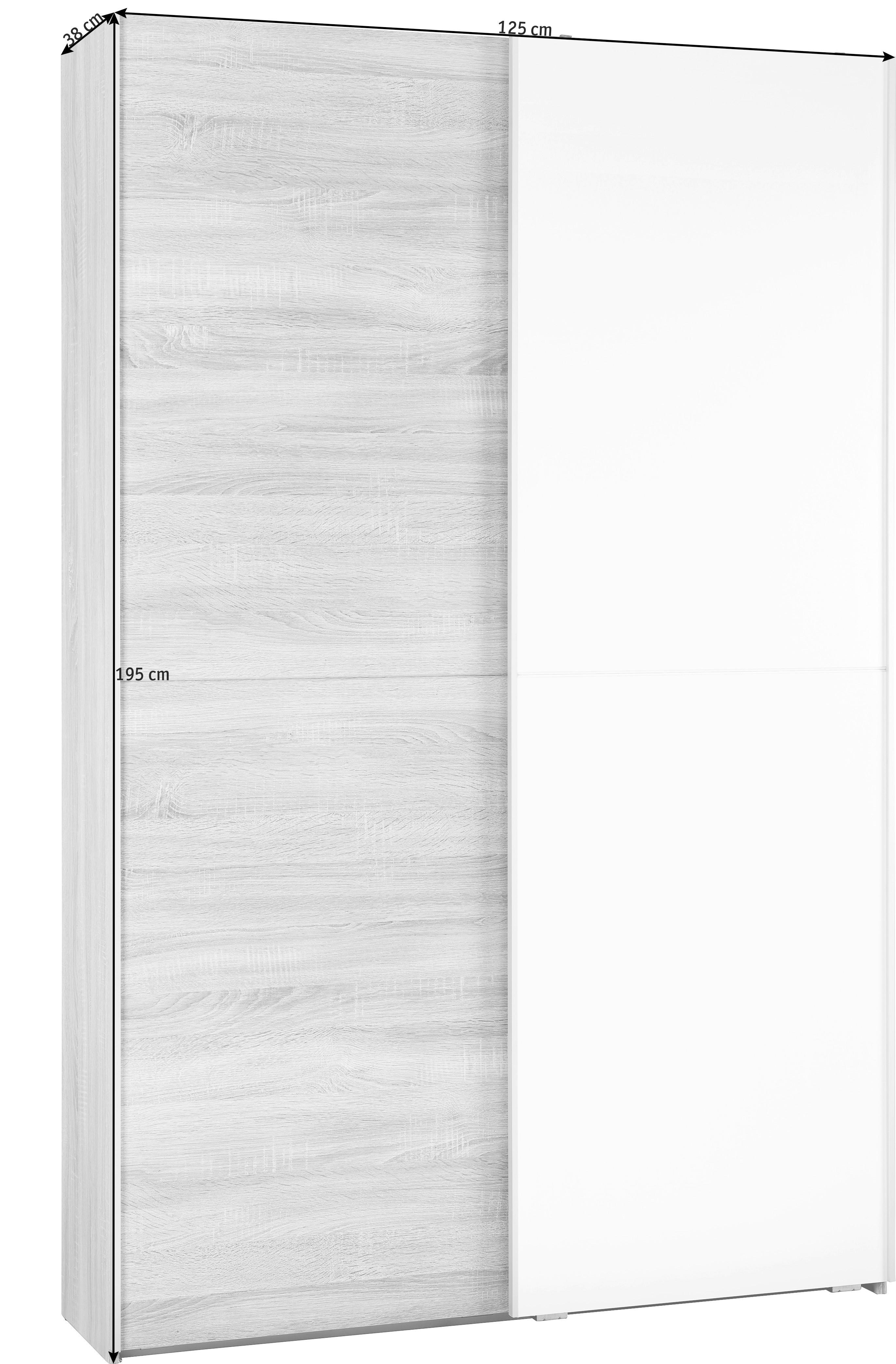 Schwebetürenschrank  125cm Aladin Sonoma Eiche Dekor - Weiß/Sonoma Eiche, KONVENTIONELL, Holzwerkstoff (125/195/38cm) - Livetastic
