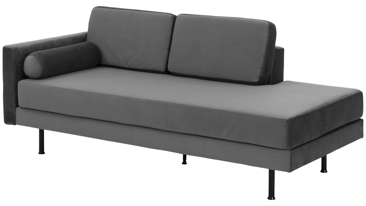 Recamiere Ivo L: 190cm Velours Anthrazit - Anthrazit/Schwarz, Design, Textil (190/87/81cm) - Max Winzer