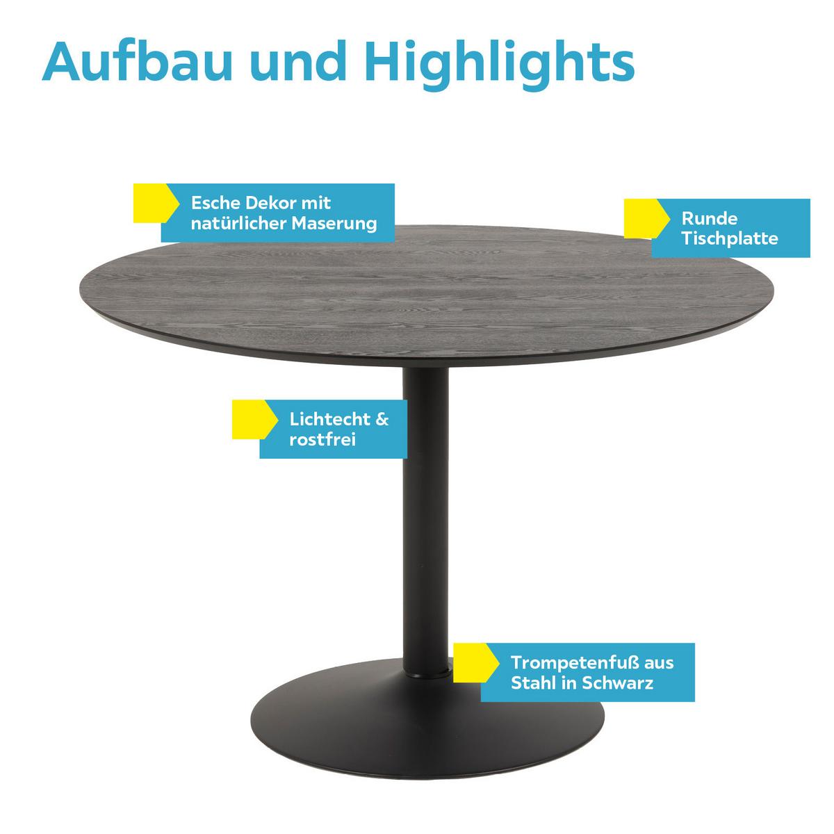 Esstisch Rund Ibiza Ø 110 Cm Esche Dekor - Eschefarben/Schwarz, Basics, Holzwerkstoff/Metall (110/110/74cm) - MID.YOU