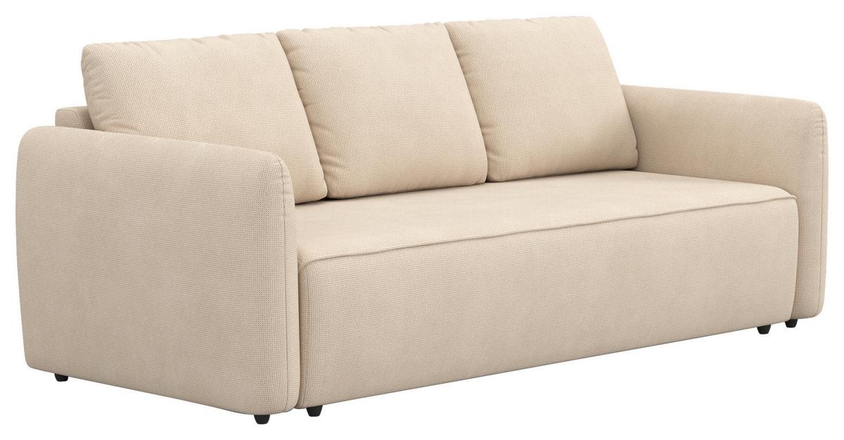 Megasofa mit Bettfunktion Flow Mikrofaser natur, B: 222cm - Schwarz/Naturfarben, Trend, Textil (222/89/102cm) - MID.YOU