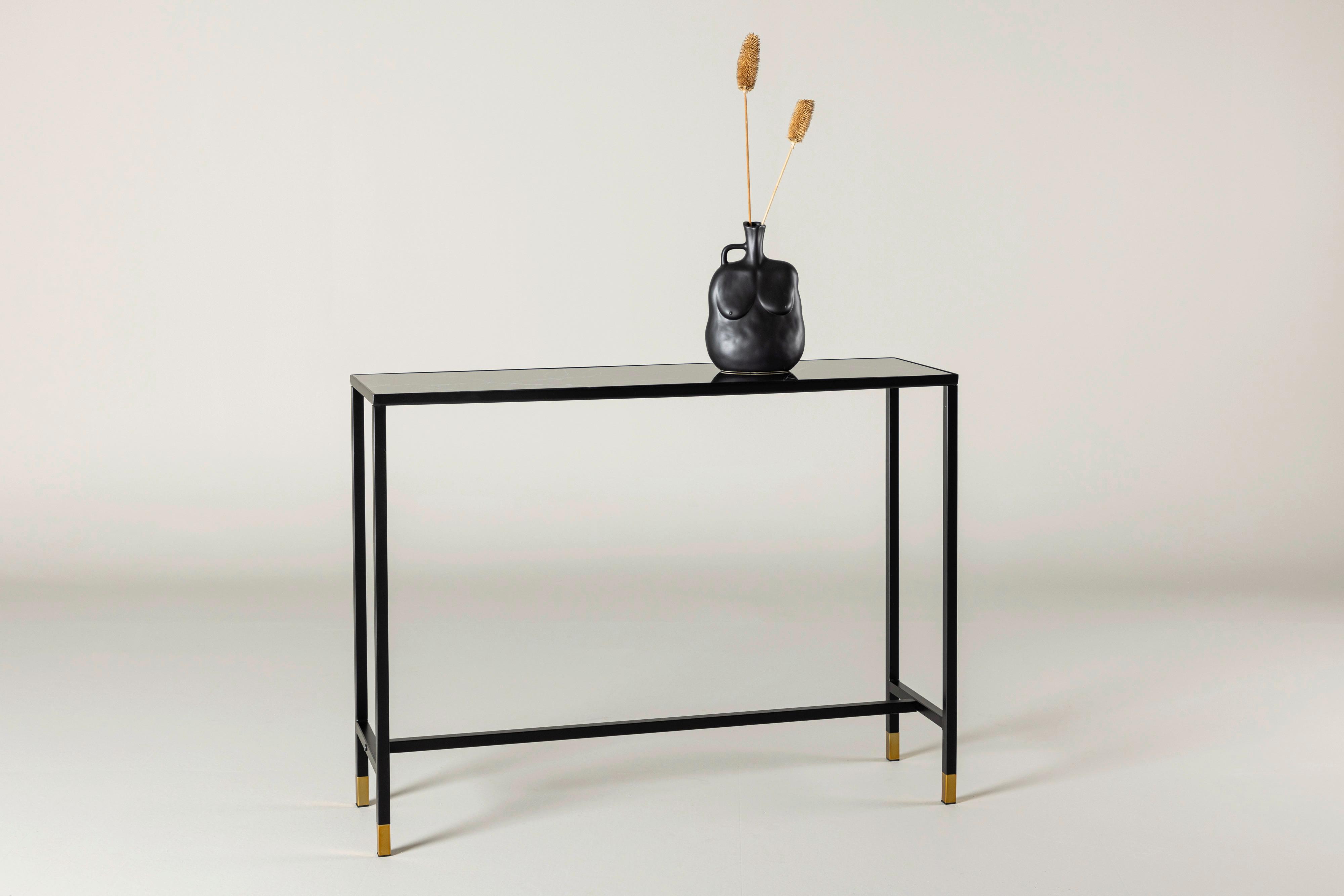 Beistelltisch Dipp - Messingfarben/Schwarz, Design, Glas/Metall (100/30/75cm) - Livetastic