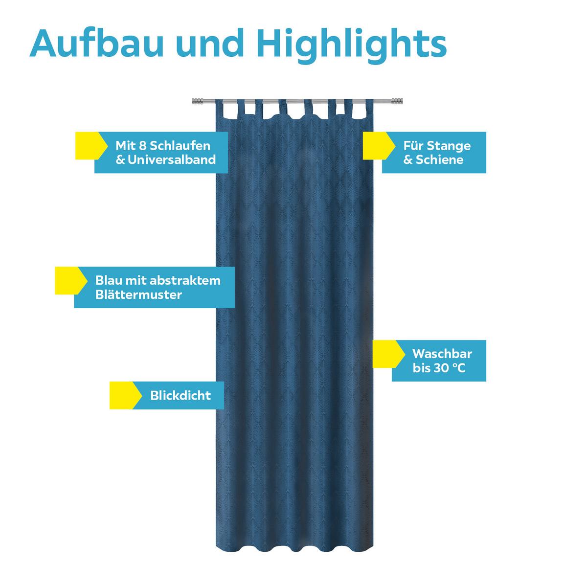 Vorhang mit Schlaufen und Band Naomi 140x255 cm Blau - Blau, MODERN, Textil (140/255cm) - Luca Bessoni