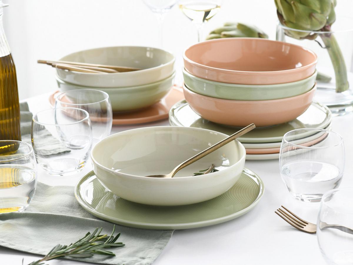 Tafelservice 12-teilig. Porzellan, multicolor - Salbeigrün/Creme, Basics, Keramik - Creatable