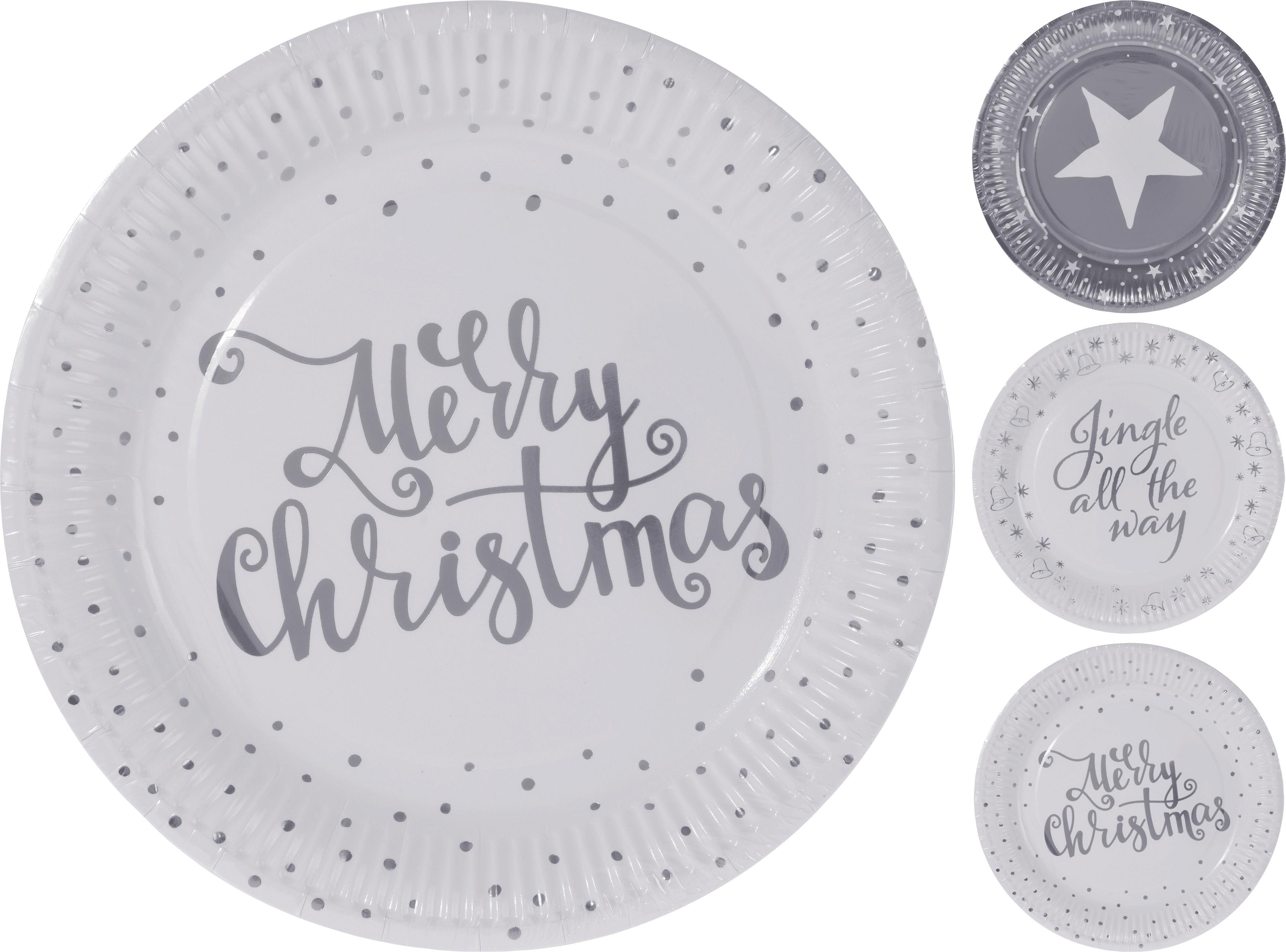 PAPÍRTÁNYÉR MERRY CHRISTMAS - Fehér/Ezüst, modern, Karton (23cm)