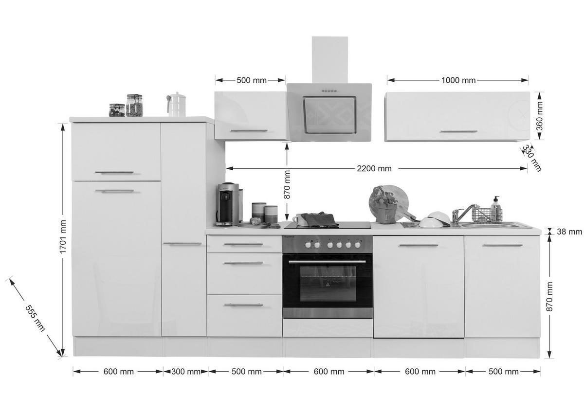Küchenzeile mit Geräten 310 cm Schwarz Hochglanz - Eichefarben/Schwarz, Basics, Holzwerkstoff (310cm) - Respekta