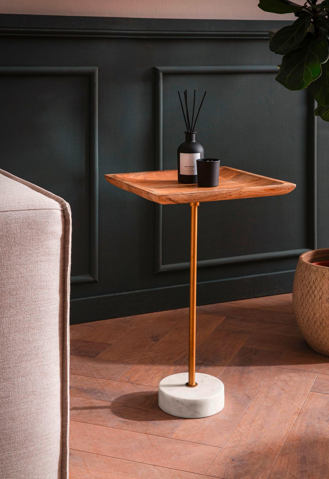 Beistelltisch Goldfarben, Eiche L: 35 cm - Eichefarben/Goldfarben, Design, Holz/Stein (35/35/55cm) - Livetastic