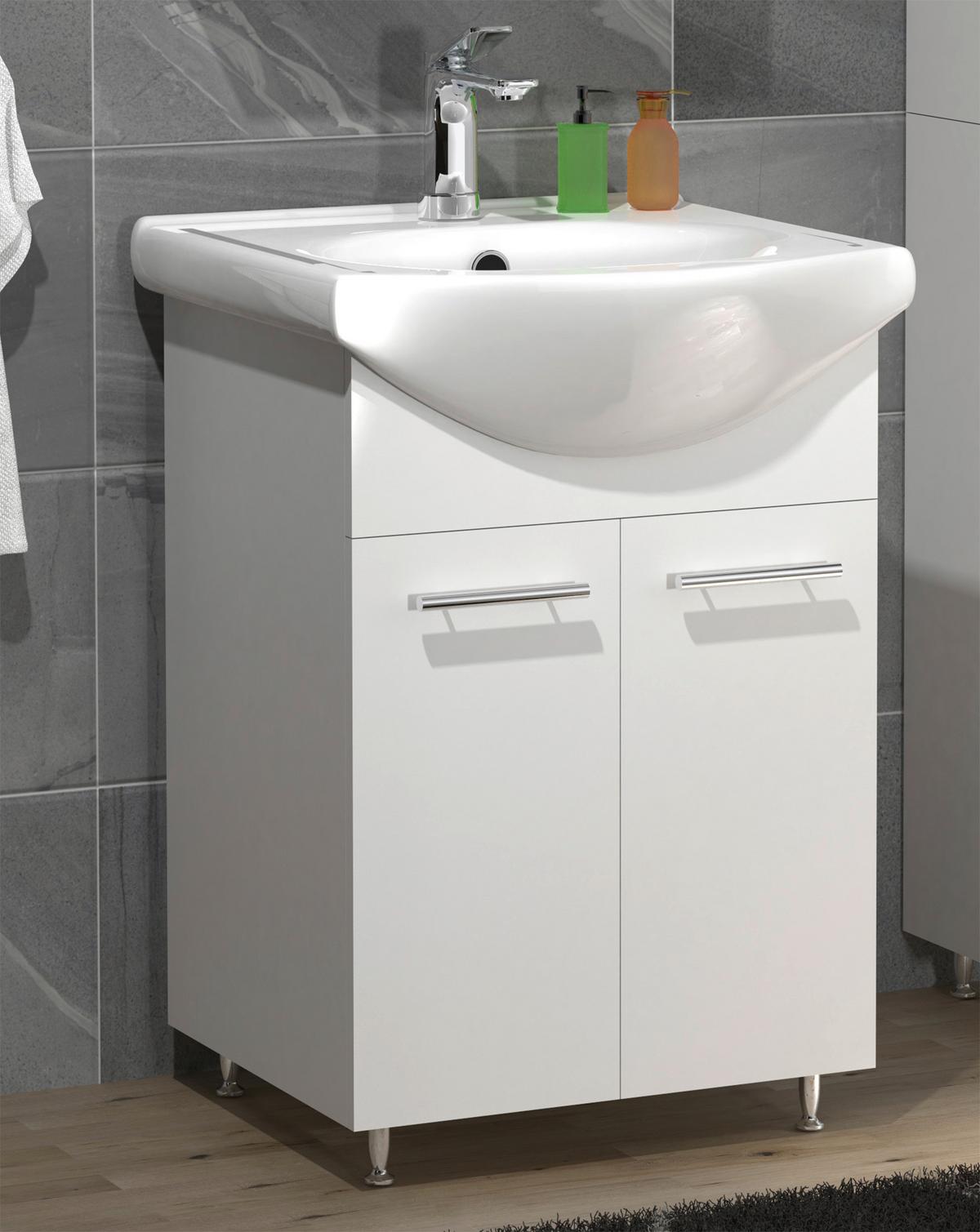 Waschtischkombi Lisalo M - Silberfarben/Weiß, MODERN, Keramik/Holzwerkstoff (42cm) - MID.YOU