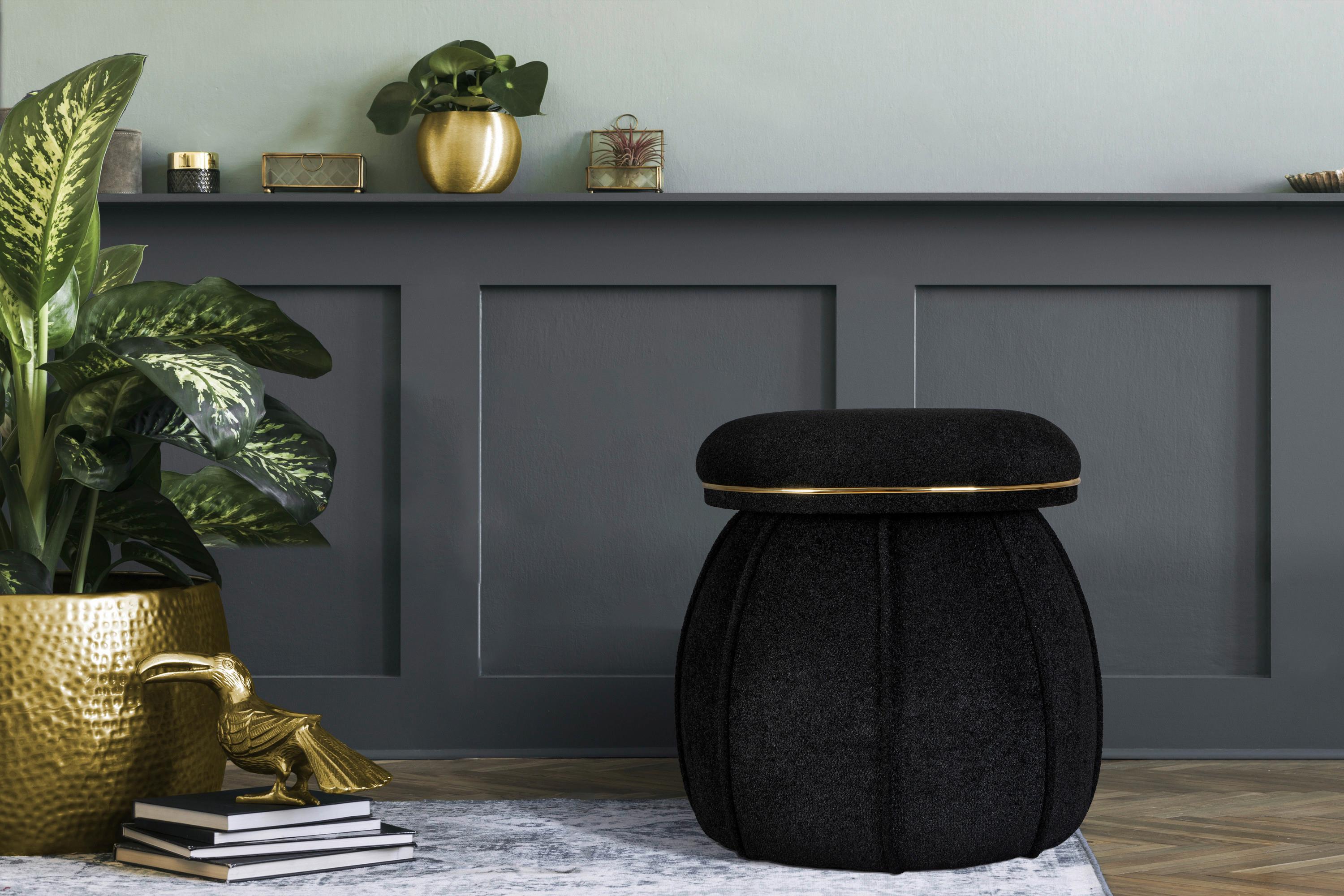 Hocker Corin 135 Goldfarben/Schwarz D: 51,5 cm - Goldfarben/Schwarz, Design, Textil (51,5/55cm) - Kayoom