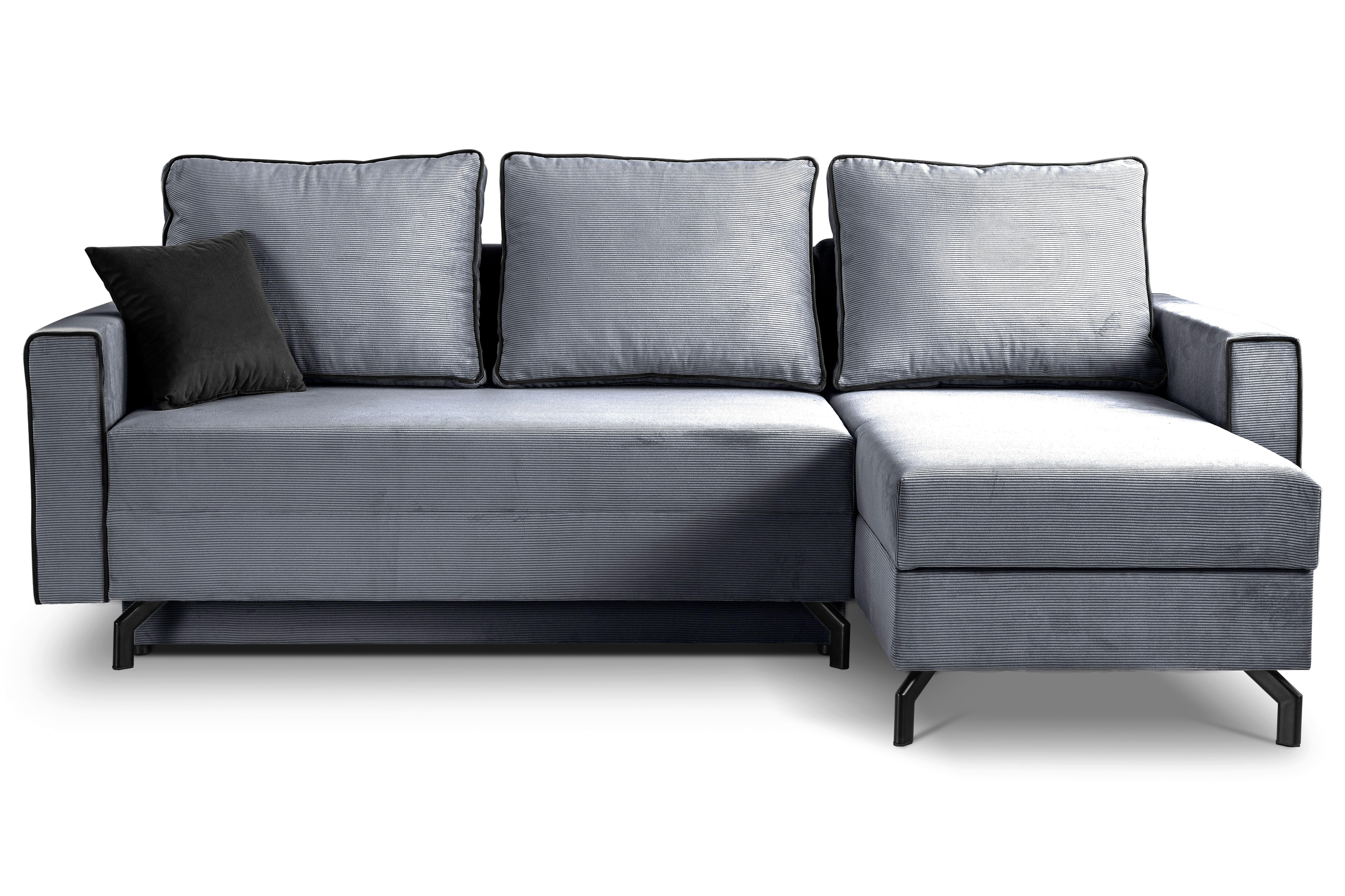 Ecksofa Marti Blaugrau S: 230x148cm - Blaugrau/Schwarz, Basics, Holz/Textil (230/148cm) - MID.YOU