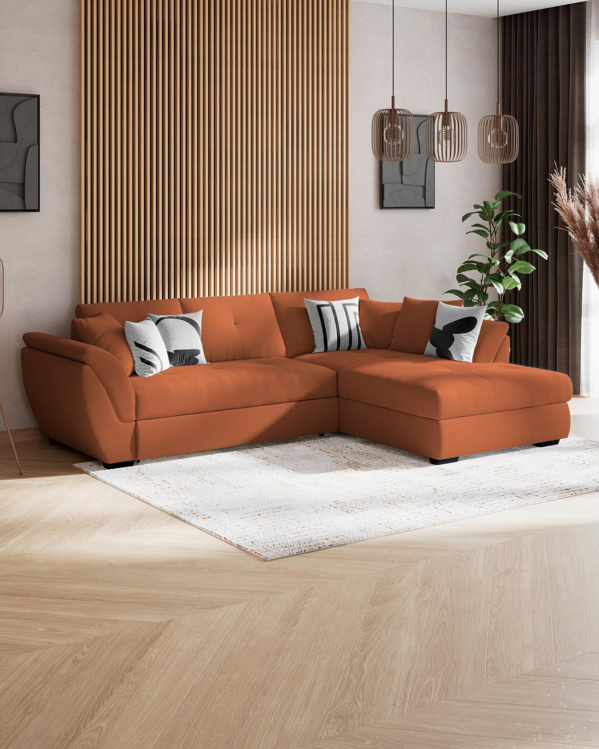 Rohová sedačka BERISSO, pravá, terracotta - černá/terracotta, Konvenční, textil (278/187cm) - Ondega