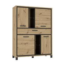 Highboard B: 120,4cm Trondheim Artisan Eiche Dekor/ Schwarz - Eichefarben/Schwarz, Basics, Glas/Holzwerkstoff (120,4/161/41,5cm) - Livetastic