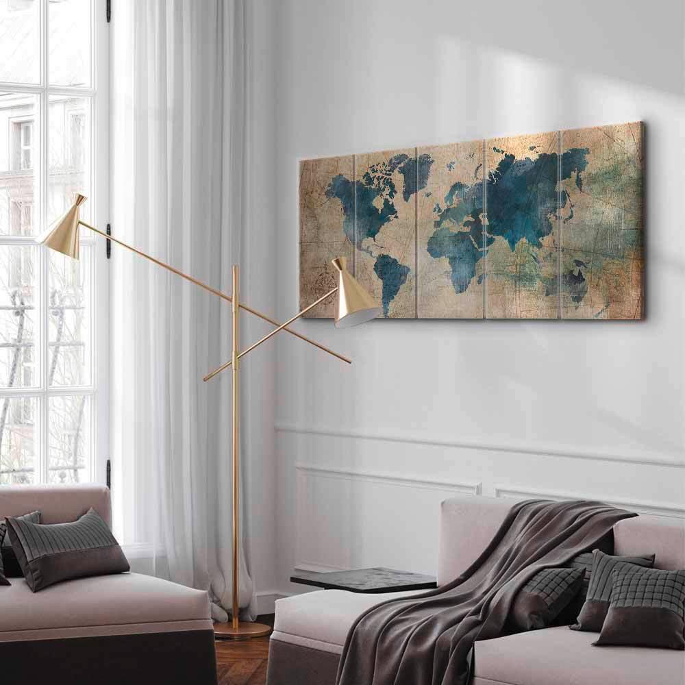 Leinwandbild Retro Map Blau Beige B: 200 cm - Blau/Beige, Basics, Holzwerkstoff/Textil (200/80/1.2cm) - artgeist