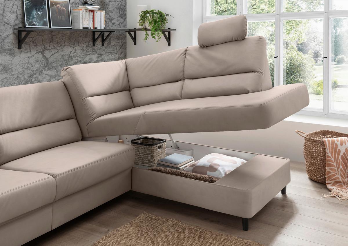 Ecksofa Cavoli, Beige S: 266x190 cm - Beige/Schwarz, MODERN, Textil (266/190cm) - Livetastic