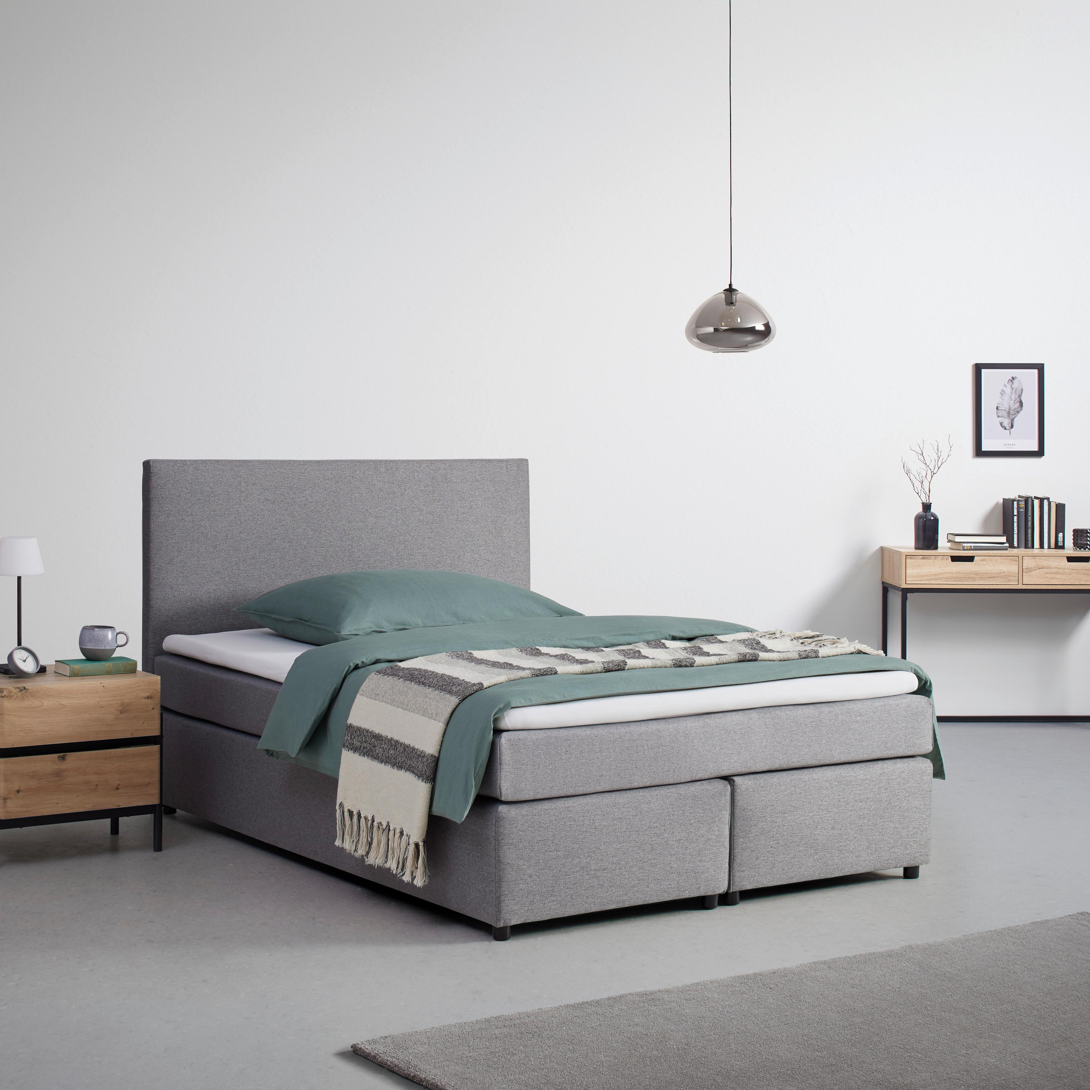 Boxspringová posteľ s toperom, 140x200 cm, sivá - čierna/sivá, Modern, drevo/textil (140/200cm) - Bessagi Home