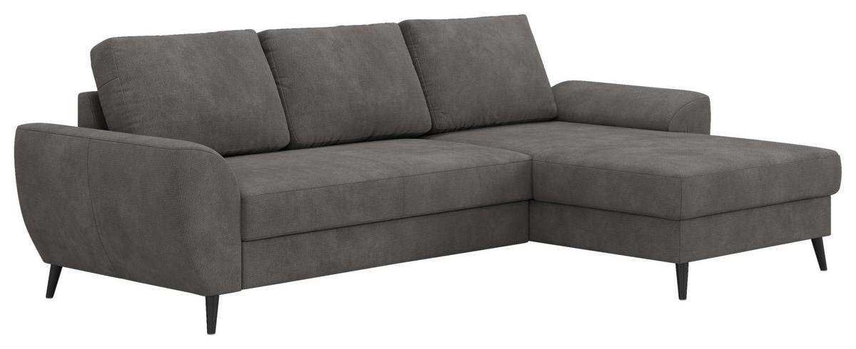 Ecksofa mit Bettfunktion Terra Chenille grau, B: 255cm - Schwarz/Grau, Trend, Textil (255/154cm) - MID.YOU