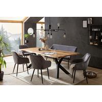 Tischgruppe Akazie Massiv/Grau 6--Teilig. - Naturfarben/Grau, MODERN, Holz/Textil (220/110/76,5cm) - Livetastic