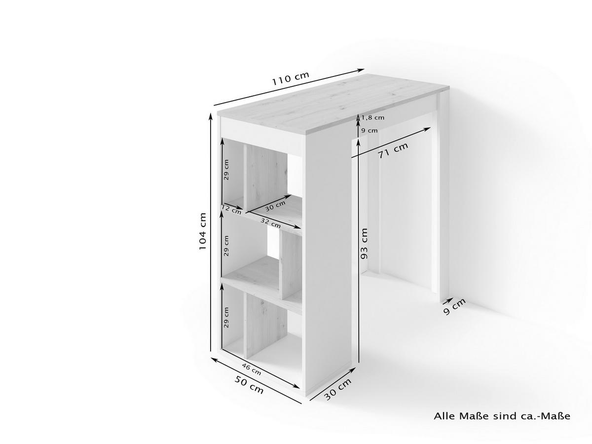 Bartisch Moby B: 110cm Eiche Artisan - Weiß/Eiche Artisan, MODERN, Holzwerkstoff (110/50/104cm) - MID.YOU