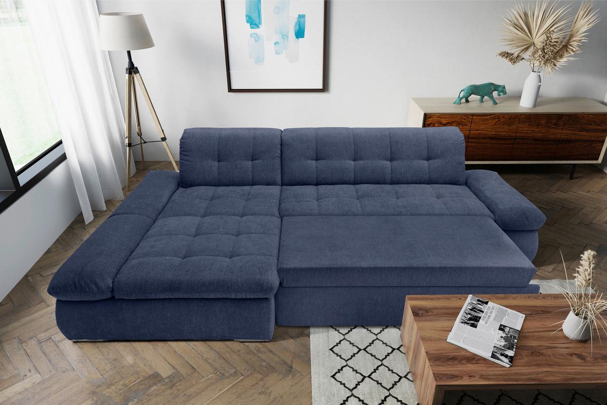 Ecksofa Mit Schlaffunktion Moric Dunkelblau Mikrofaser - Chromfarben/Dunkelblau, KONVENTIONELL, Textil (172/300cm) - MID.YOU