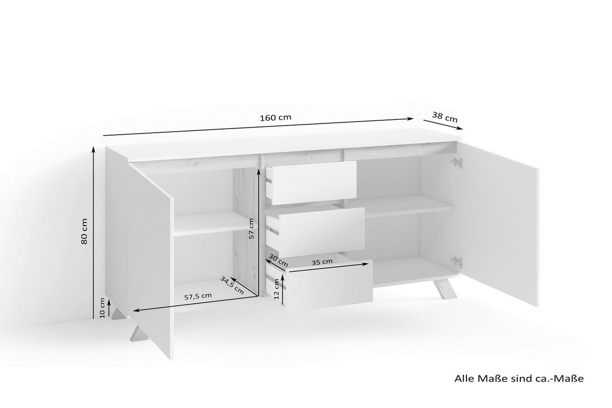 Sideboard B:160 Cm Valentin 02 Weiß/artisan Eiche Dekor - Eiche Artisan/Weiß, MODERN, Holzwerkstoff (160/76/38cm) - MID.YOU