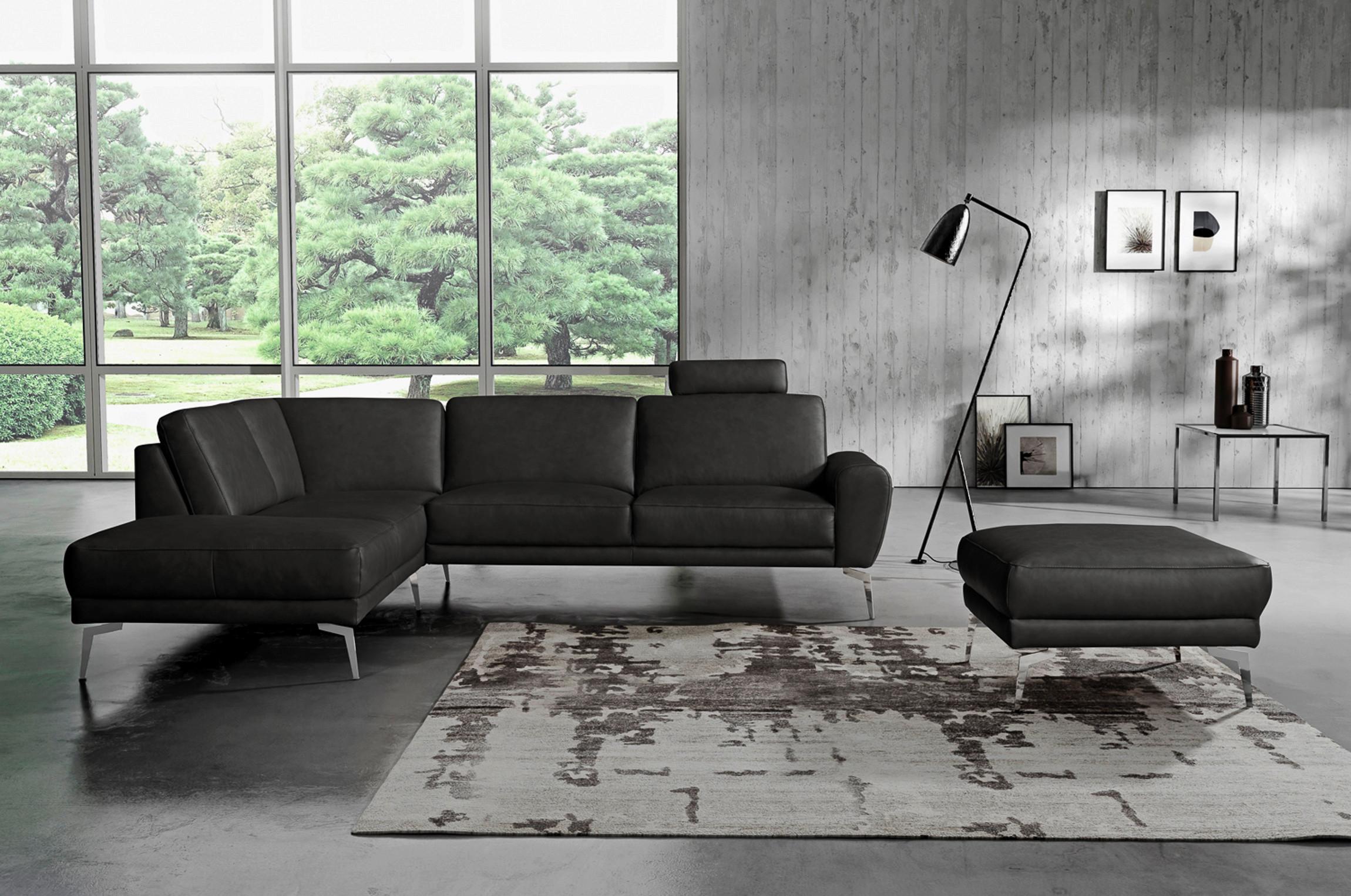 Hocker Spring Schwarz Chrom B: 207 cm - Chromfarben/Schwarz, Design, Leder (96/45/80cm) - Livetastic