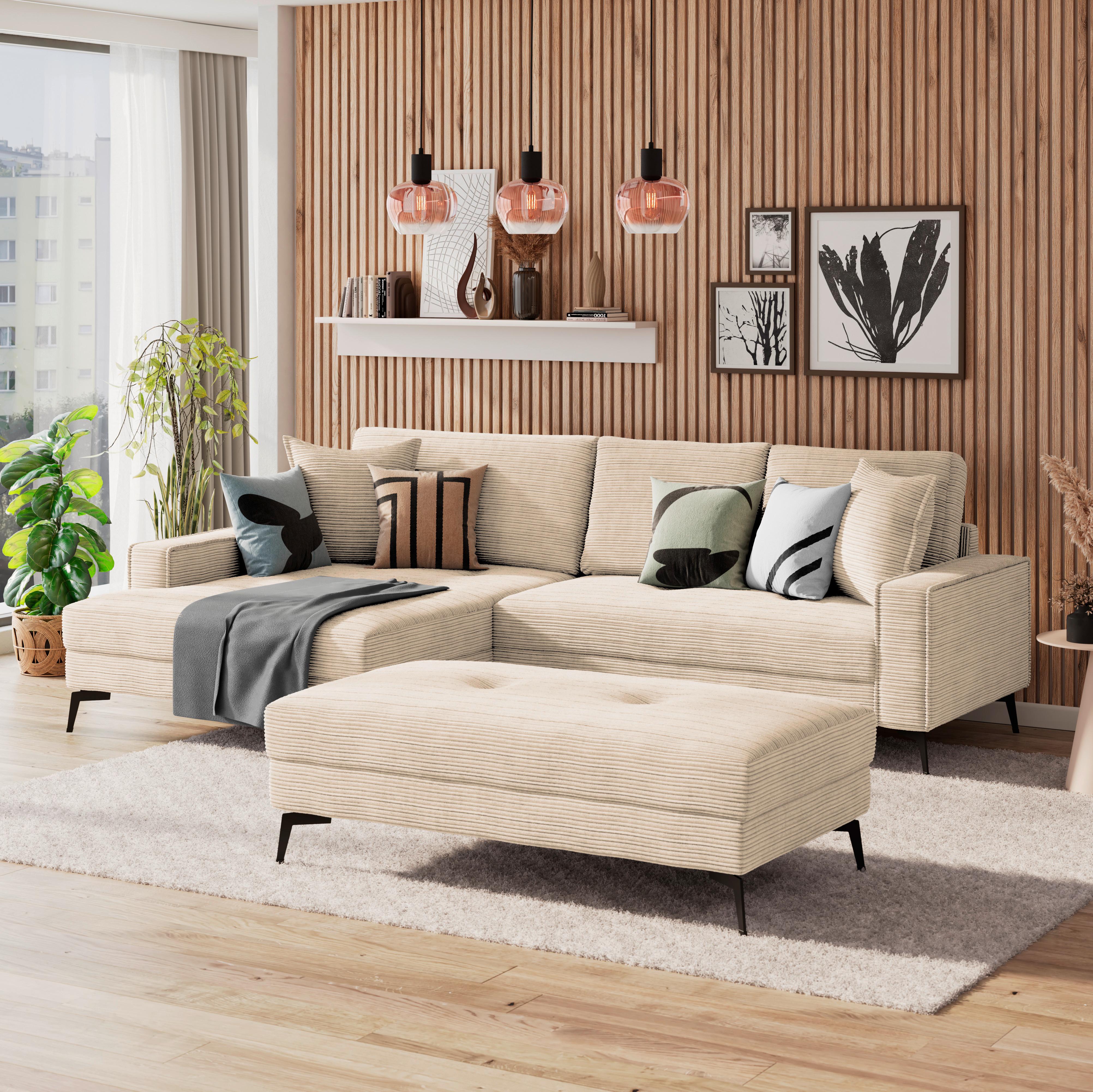 Ecksofa Zero Creme 173x286 cm - Creme/Schwarz, Trend, Textil (173/286cm)