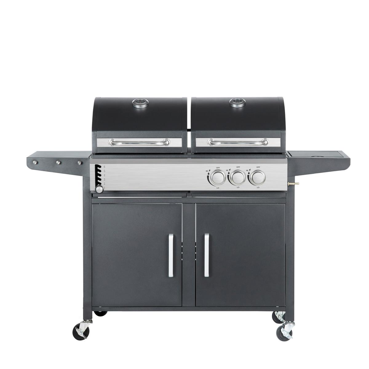 Kombi-Grill Micha 2 Holz & Gas - Silberfarben/Schwarz, Trend, Kunststoff/Metall (147,5/52/110cm) - Homezone