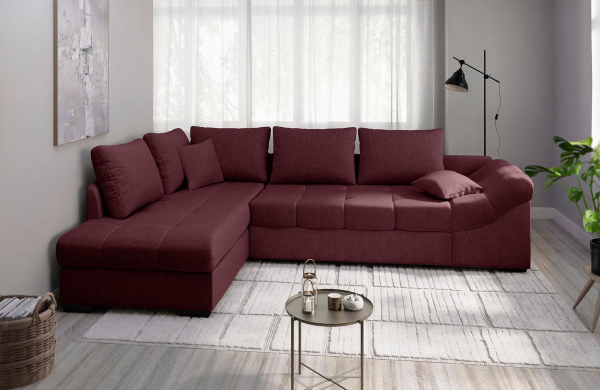 Eckschlafsofa Alvito Bordeaux S: 202x298 Cm - Bordeaux/Schwarz, MODERN, Textil (202/298cm) - MID.YOU