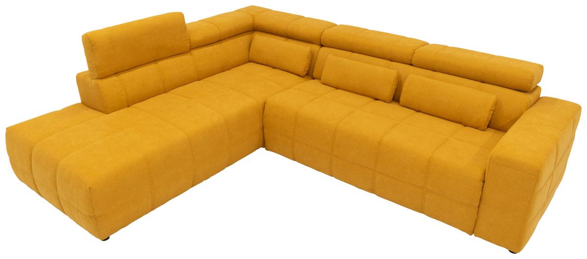 Ecksofa + Kopfteilverstellung Brandon Orange Mikrofaser - Schwarz/Orange, Design, Textil (228/275cm) - MID.YOU