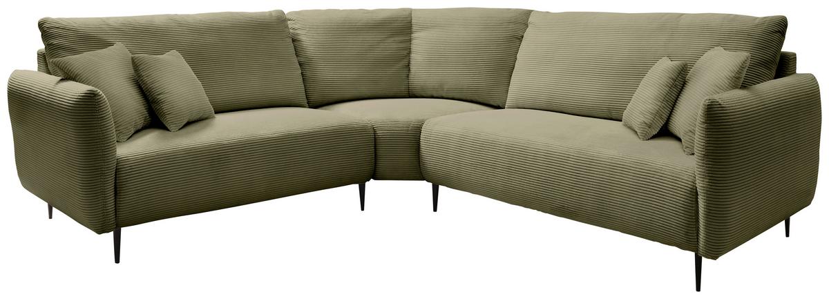 Ecksofa Vanilla mit Armteil- Verstellung, Olivgrün, 256x256 - Schwarz/Olivgrün, Design, Textil (256/256cm) - Livetastic