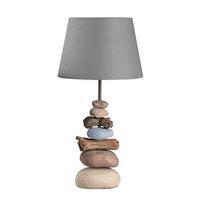 Tischleuchte 4897/Lg - Blaugrau/Schwarz, Natur, Textil/Stein (26/52cm)