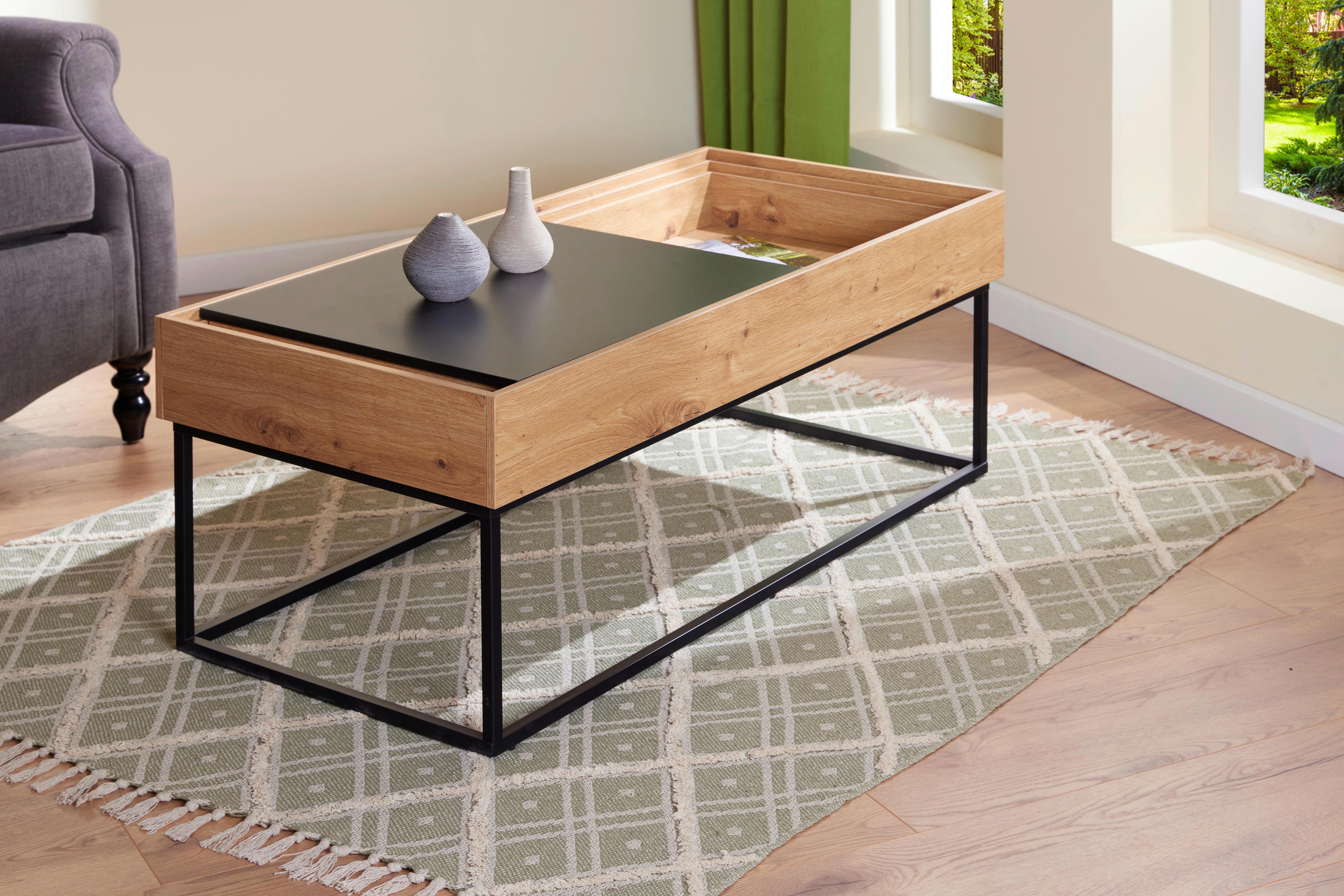Couchtisch Filora - Schwarz/Eiche Artisan, Design, Holzwerkstoff/Metall (110/50/40cm) - Livetastic