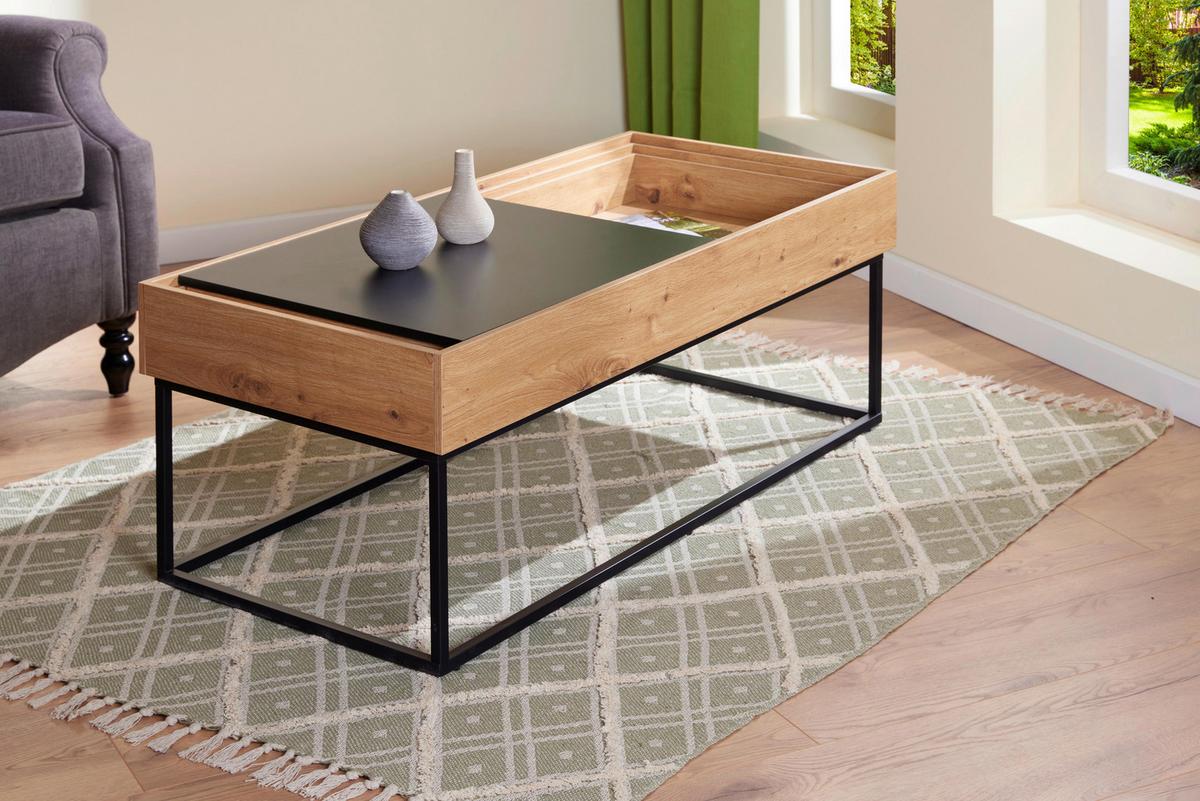 Couchtisch Filora - Schwarz/Eiche Artisan, Design, Holzwerkstoff/Metall (110/50/40cm) - Livetastic