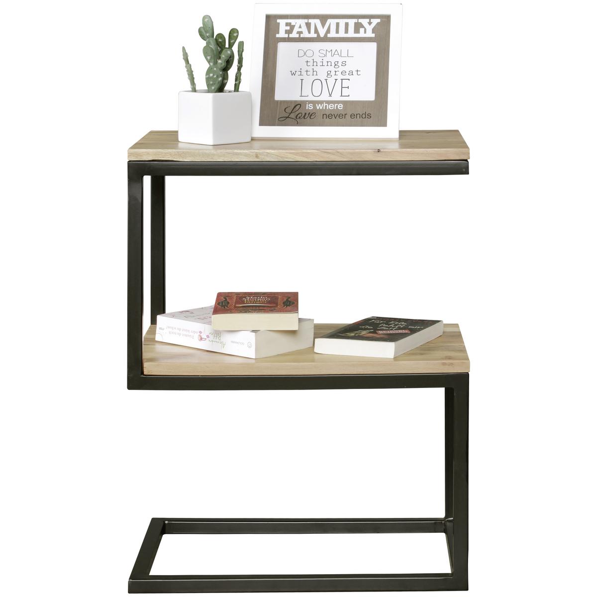 Beistelltisch S-Form Akola, Akazie Massiv/Schwarz - Schwarz/Akaziefarben, Design, Holz/Metall (45/30/60cm) - MID.YOU