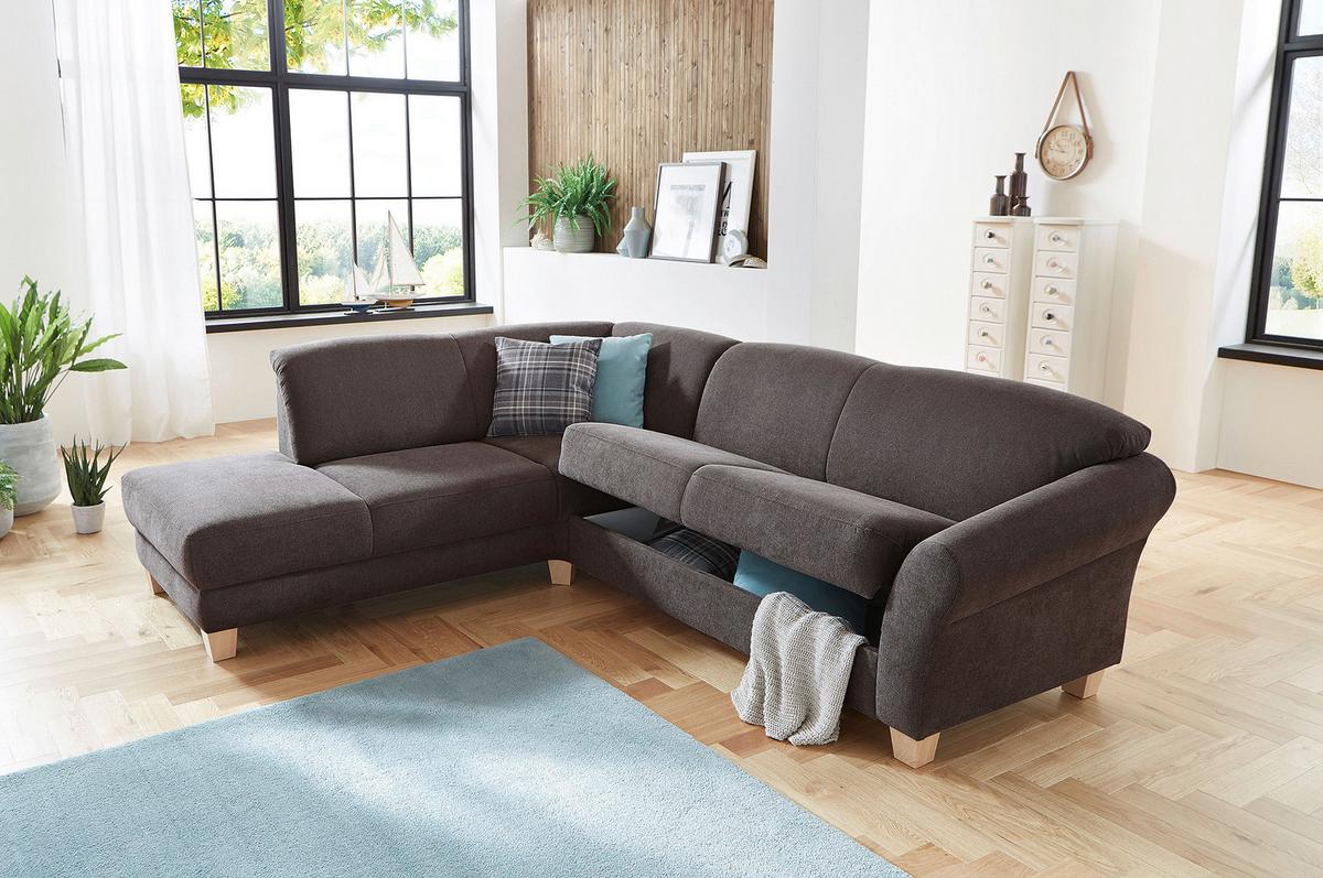 Ecksofa Gotland dunkelbraun mit Bettkasten, 212x257 cm - Dunkelbraun/Naturfarben, KONVENTIONELL, Textil (212/257cm) - Sit & More