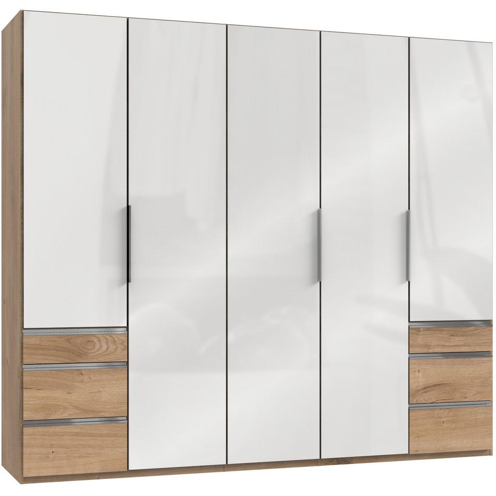Drehtürenschrank mit Schublade 250 cm Level, Weiß/Eiche