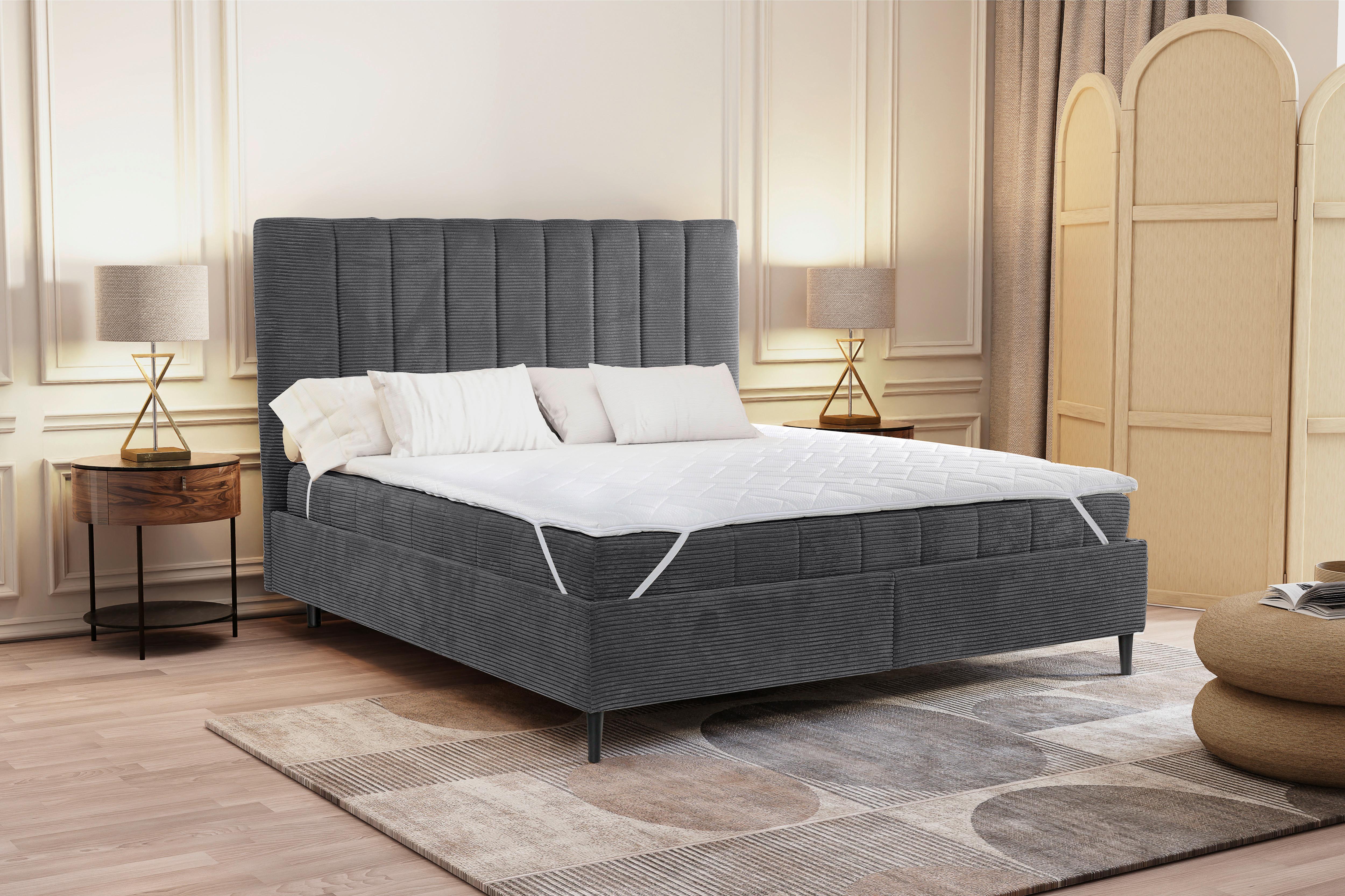 Polsterbett mit Lattenrost Lacjo Grau 180x200 cm - Creme/Schwarz, LIFESTYLE, Holz/Holzwerkstoff (180/200cm) - Livetastic