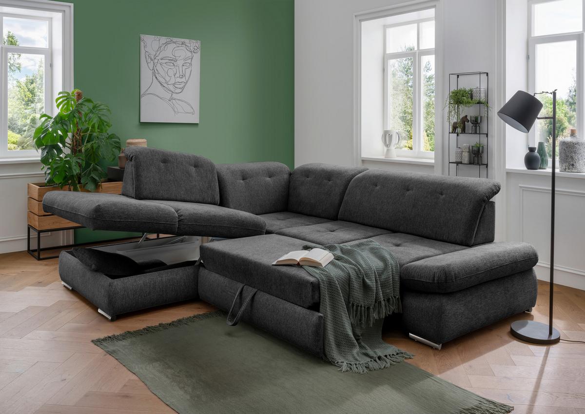 Ecksofa Dalida Anthrazit S: 254x280 cm - Chromfarben/Anthrazit, Design, Textil (254/280cm) - Livetastic