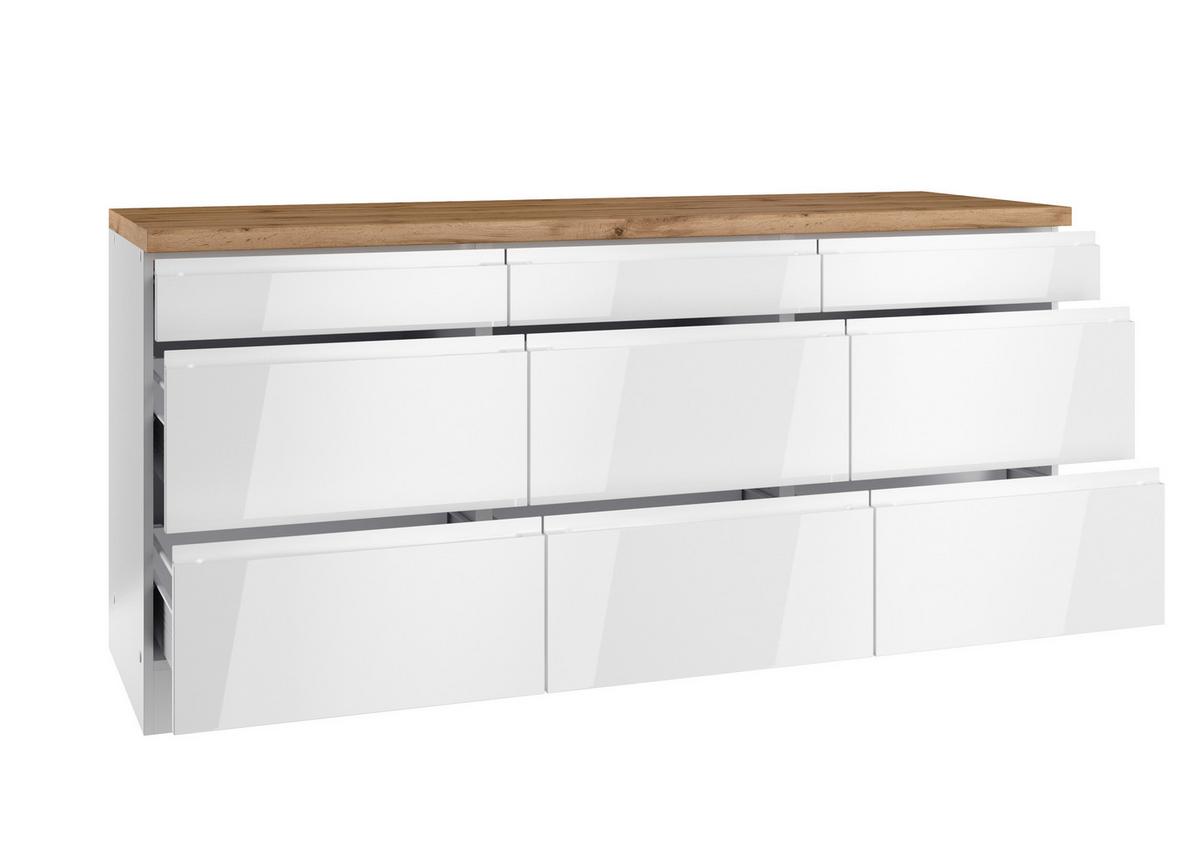 Küchenunterschrank Monza 180 Cm Weiß/eiche Dekor - Weiß Hochglanz/Eiche Wotan, LIFESTYLE, Holzwerkstoff (180/86/60cm) - Held