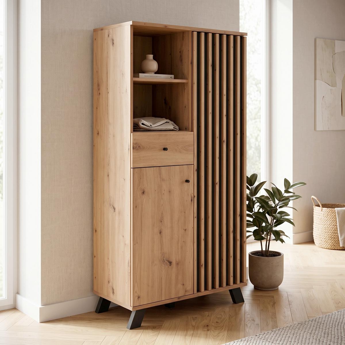 Highboard 80cm Medan 53a Eiche Artisan Dekor - Anthrazit/Eiche Artisan, Design, Holzwerkstoff (80/156/40cm) - MID.YOU