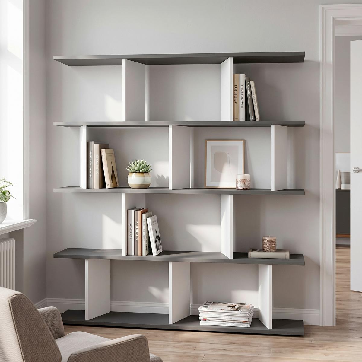 REGÁL JORIN - biela/antracitová, Design, kompozitné drevo (130/137/25cm) - Livetastic
