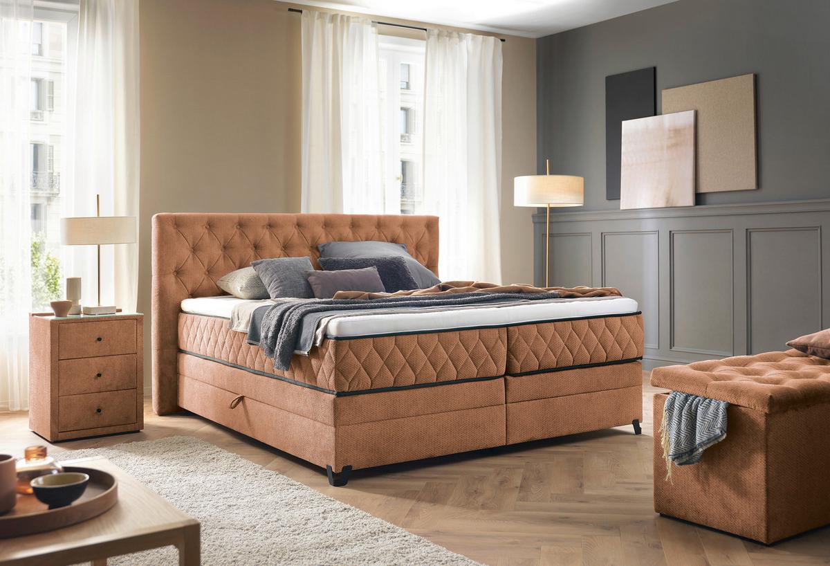 Boxspringbett mit Topper & Bettkasten 180x200 Carmen A - Türkis/Braun, KONVENTIONELL, Holz/Holzwerkstoff (180/200cm) - James Wood