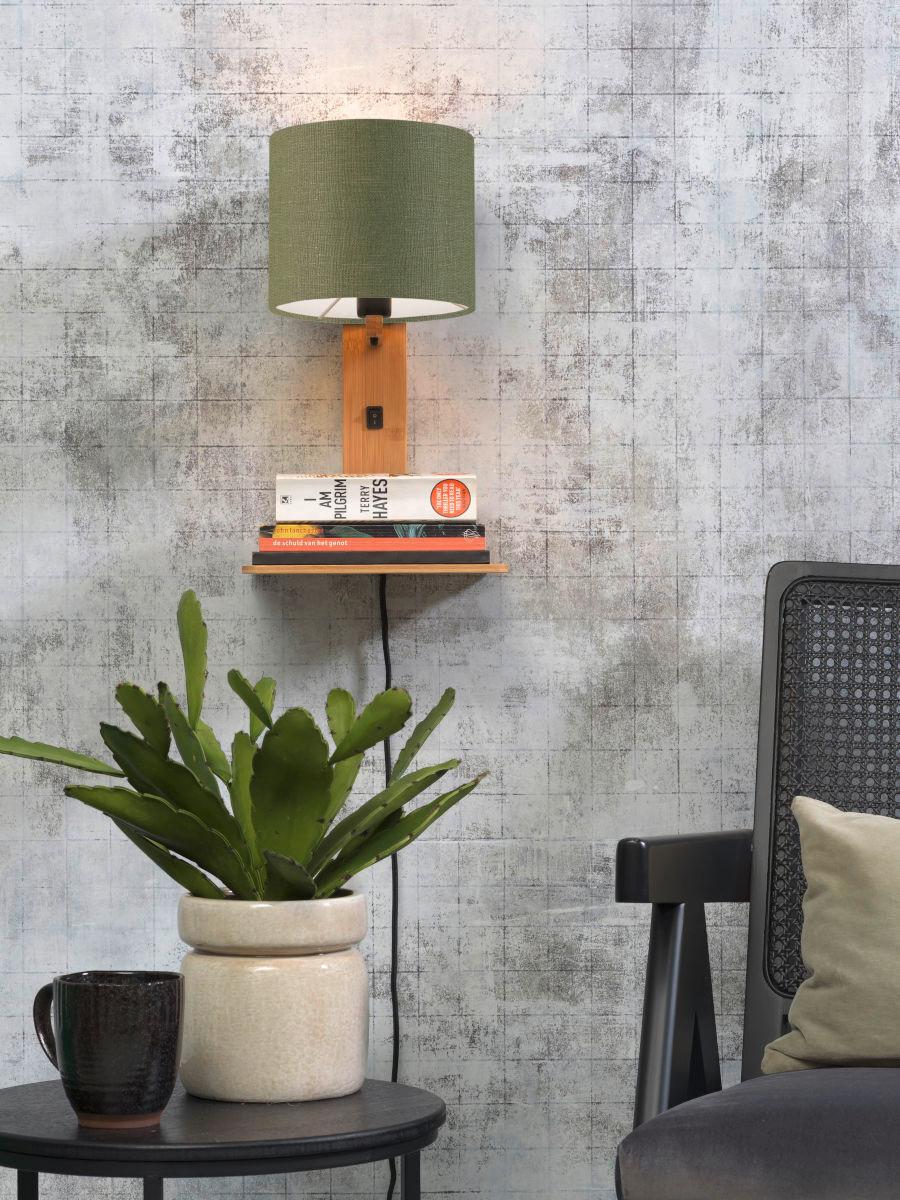 Wandleuchte Andes/w1/n/1815/gf - Naturfarben/Grün, Trend, Holz/Textil (19/24/36cm) - Good & Mojo