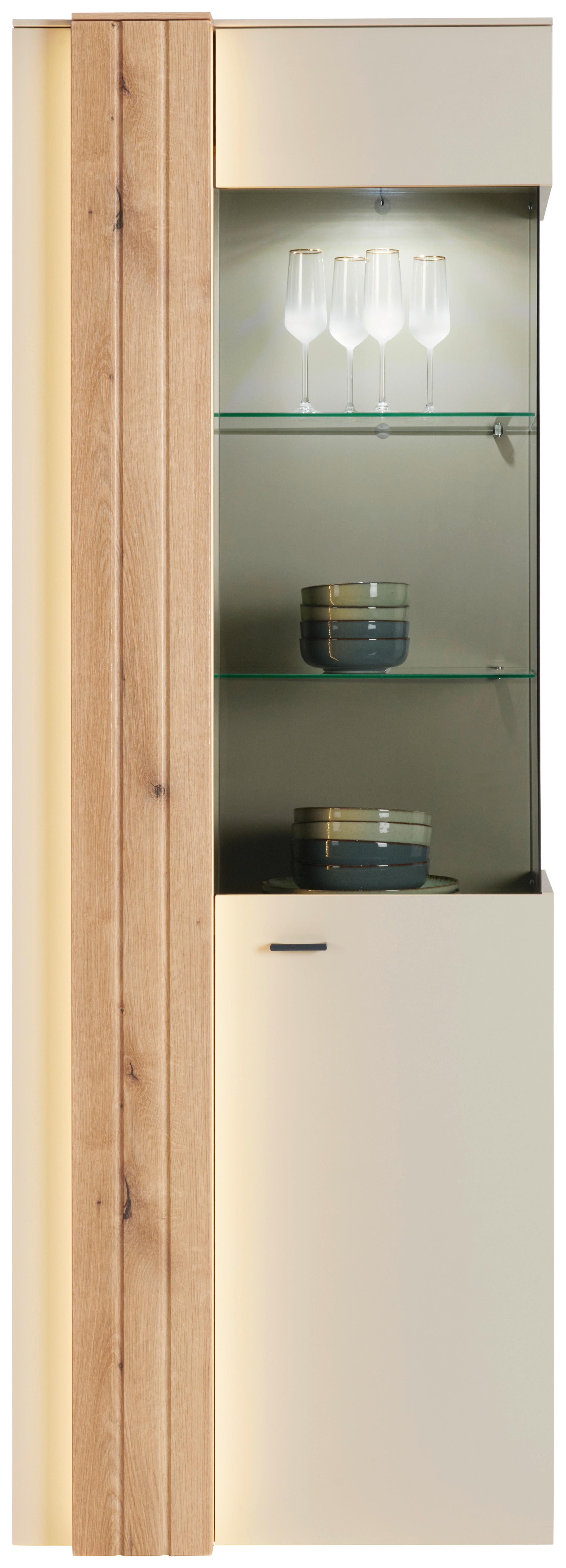 Vitrine in Kieselgrau und Eiche Dekor