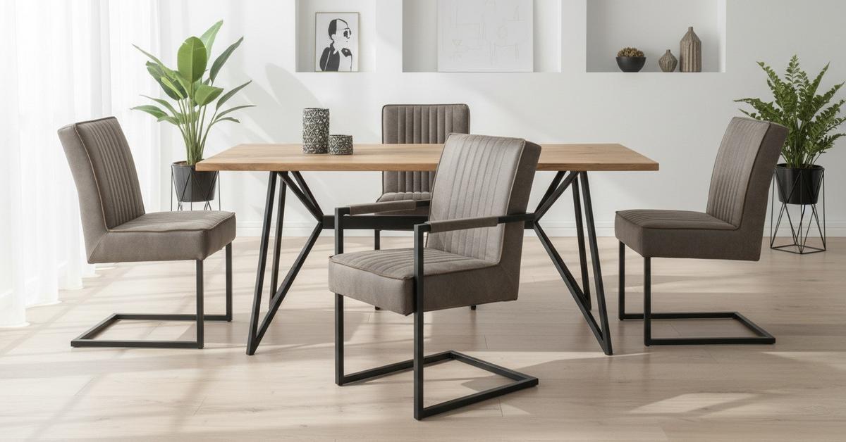 Schwingstuhl Julina Textil Taupe, B: 51,5 cm - Taupe/Schwarz, KONVENTIONELL, Textil/Metall (51,5/92/70cm) - MID.YOU