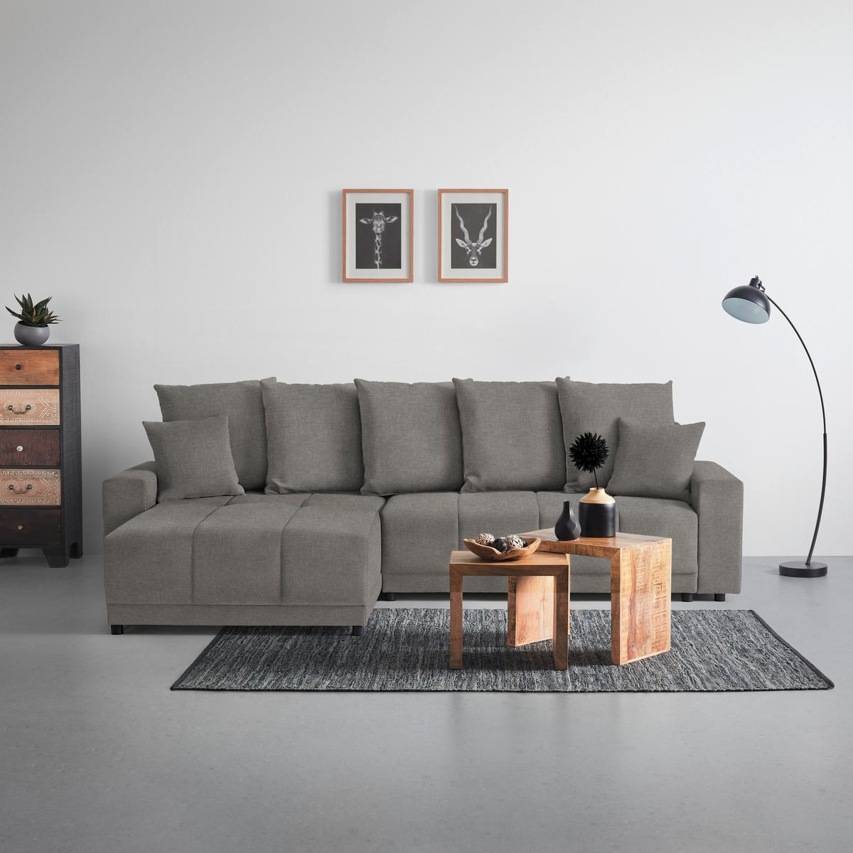 Rohová sedačka ALATRI, oboustr.,tmavě šedá,s polštáři - černá/zelená, Moderní, textil/plast (289/90/176cm) - Based
